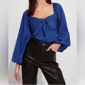 NWT Express Royal Blue Satin Jacquard Tie Front Thong Bodysuit